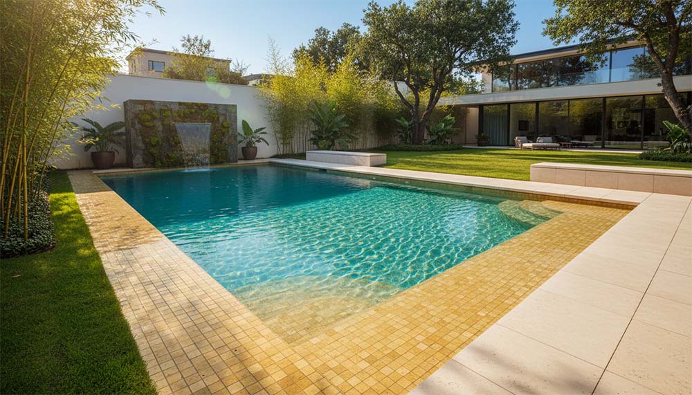 Hồ bơi hình chữ nhật bo góc cho gia chủ mệnh Thổ