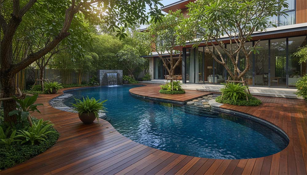 Hồ bơi hình hạt đậu cho gia chủ mệnh Mộc