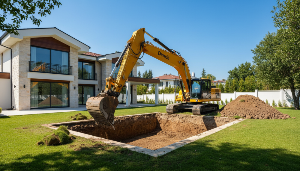 Đào hố và định hình móng hồ bơi