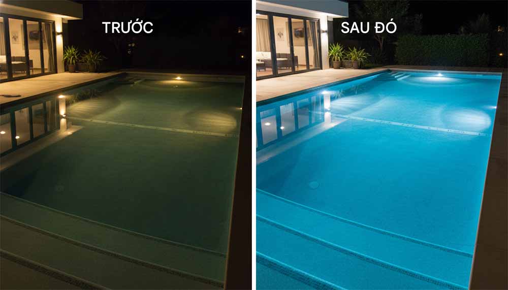 Ảnh chụp trước và sau của cùng một hồ bơi