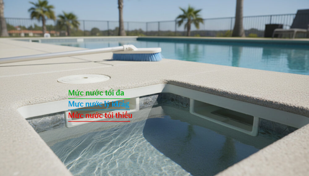 Mực nước hồ bơi lý tưởng để máy bơm không bị e khí