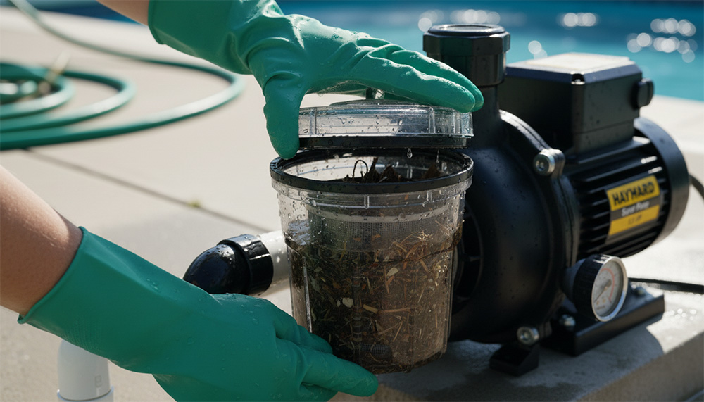Vệ sinh giỏ lọc máy bơm hồ bơi định kỳ