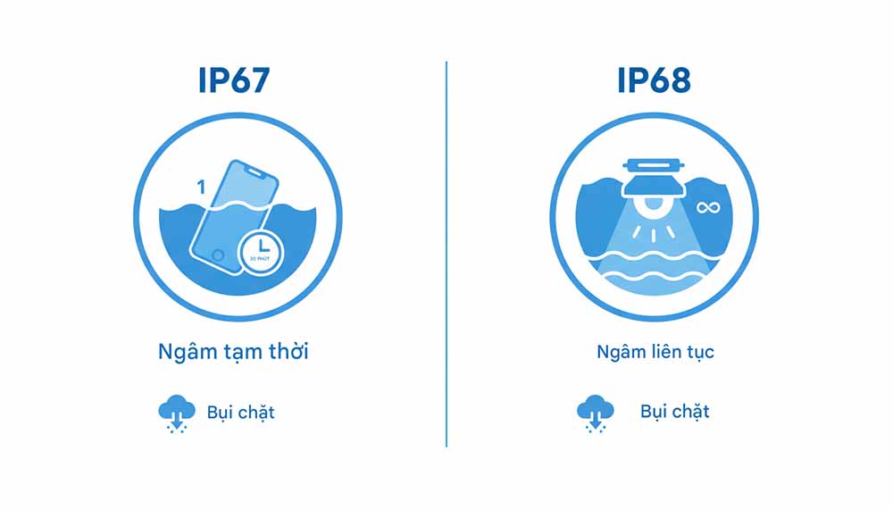 sự khác biệt giữa chuẩn chống nước IP67 và IP68