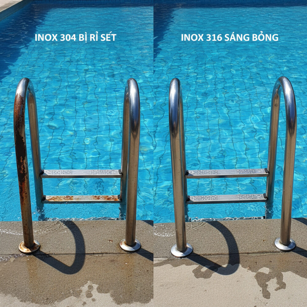 So sánh độ ăn mòn của inox 304 và 316 trong hồ bơi nước mặn