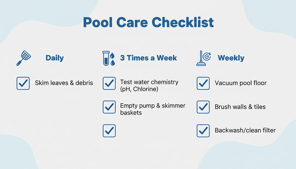 Danh sách kiểm tra bảo trì hồ bơi hàng tuần hấp dẫn về mặt hình ảnh