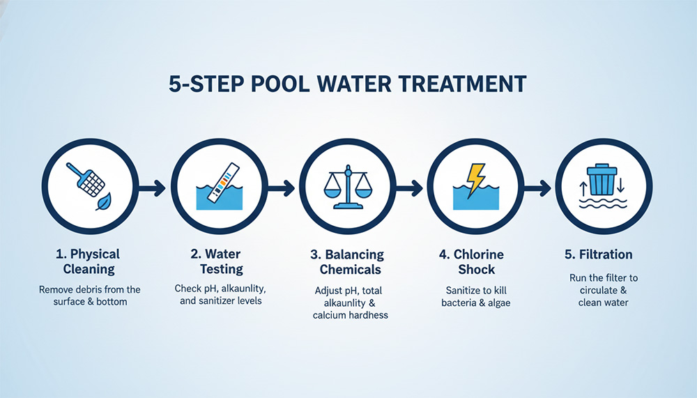 Hướng dẫn 5 bước xử lý nước hồ bơi