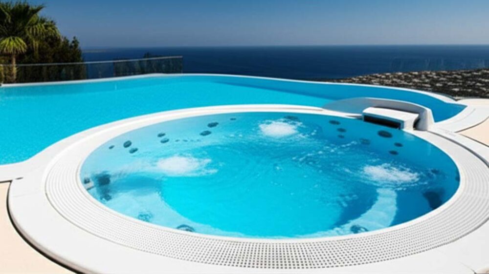 Render 3D mẫu hồ bơi tích hợp jacuzzi