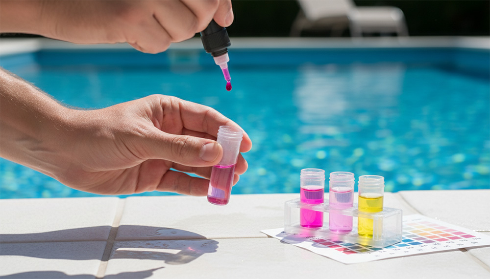 Kiểm tra nồng độ hóa chất hồ bơi bằng bộ test kit