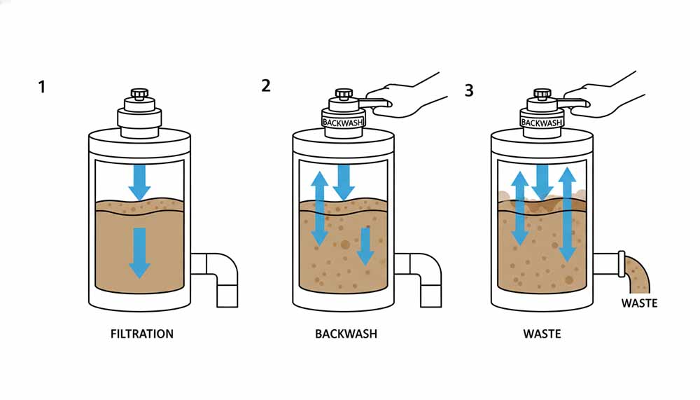 quy trình rửa ngược bộ lọc hồ bơi