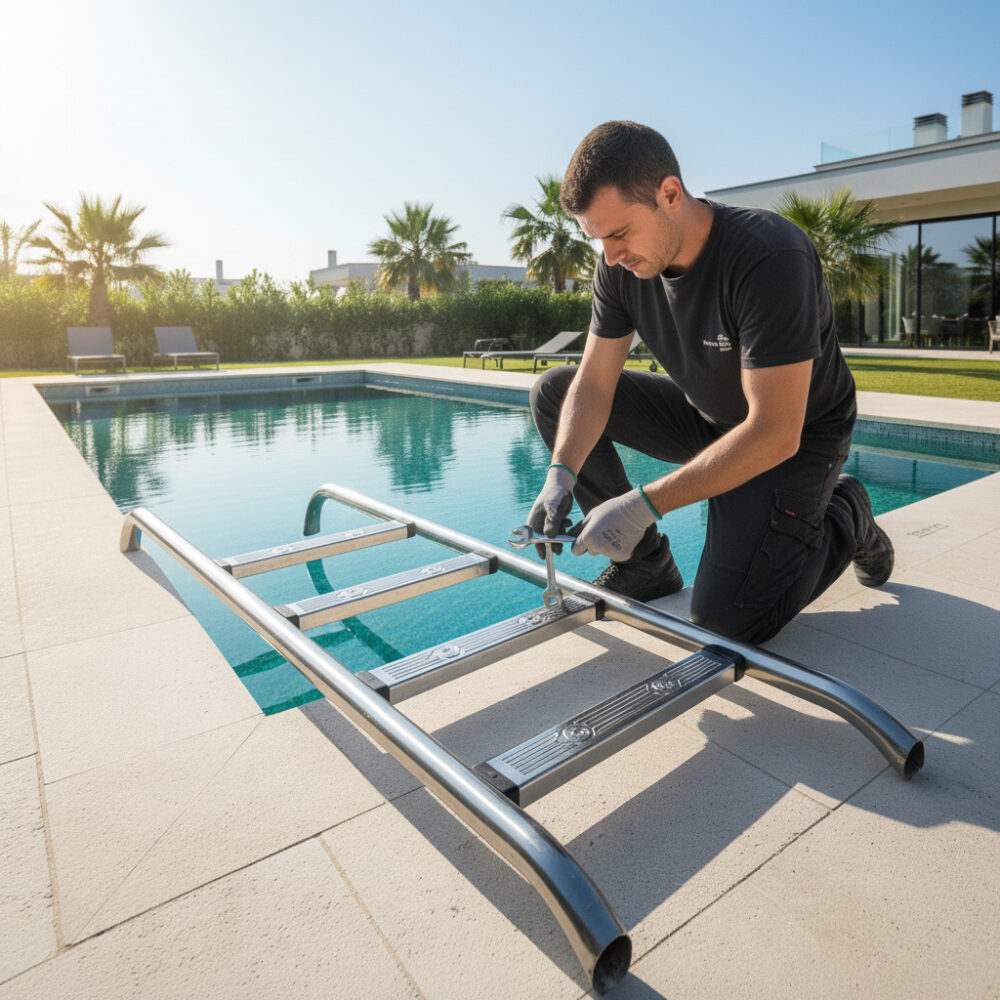 Lắp ráp các bậc thang vào tay vịn