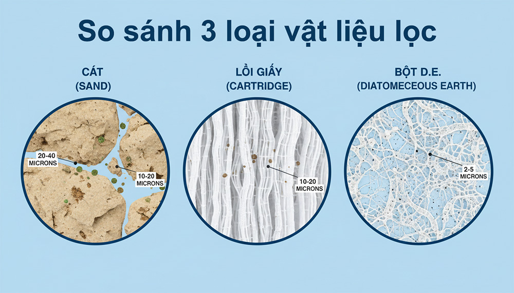 Kinh Nghiệm Chọn Mua Thiết Bị Hồ Bơi Từ A-Z 4 so sánh 3 loại vật liệu lọc