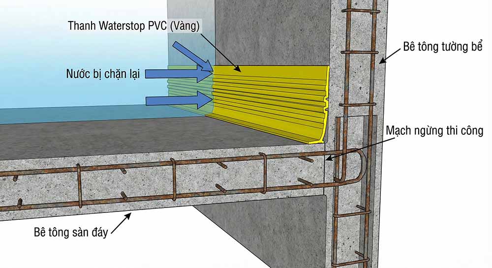 Chi tiết cấu tạo Waterstop - "Con đê" ngầm bảo vệ hồ bơi của bạn vĩnh viễn.