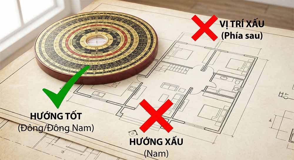 Sơ đồ chọn hướng đặt hồ bơi kích hoạt cung Tài Lộc